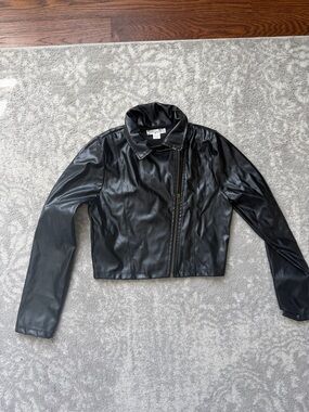 Knitworks Black Faux Leather Cropped Zip Jacket